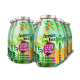 Bunte Smoothie-Flaschen mit den Aufschriften "Gemüsebeet" und "Smoothie Dog," mit "VEGGIE SNACK für jeden HUND" und "100% natürlich."