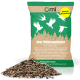 Orni Wildvogelfutter Vogelfuttertüte mit weißen Vogelsilhouetten und Waldgrafik, 20 kg, hergestellt in Deutschland.