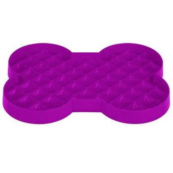 Lila, knochenförmige Slow-Feeder-Hundenapf mit erhöhten Stacheln zur Verlangsamung des Fressens.