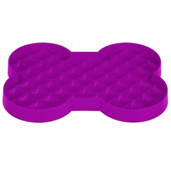 Lila, knochenförmige Slow-Feeder-Hundenapf mit erhöhten Stacheln zur Verlangsamung des Fressens.