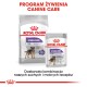Opakowanie karmy dla psów Royal Canin Sterilised, zawierające worek z suchą karmą dla mini psów i saszetkę z mokrą karmą, z tekstem podkreślającym utrzymanie wagi.