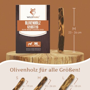 Eine Person in einer grauen Jacke wirft einen Stock für zwei Hunde in einem grasbewachsenen Feld, mit Text darüber: "ideal für Apportierspiele und zum Stressabbau."