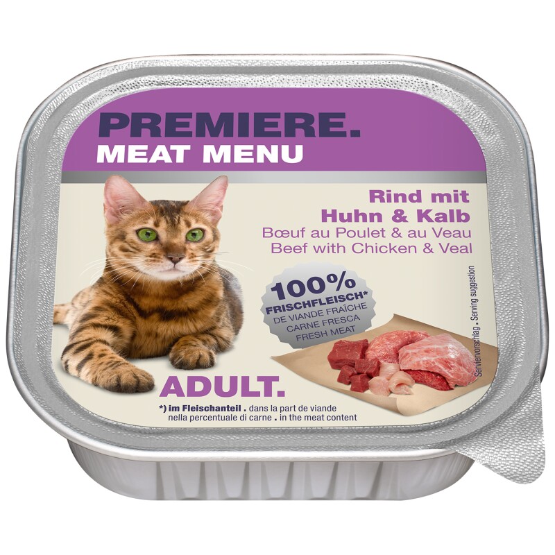 PREMIERE Meat Menu Adult Rundvlees met kip en kalf 32x100 g