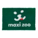 Green pet mat featuring a playful dog face design and the text "maxi zoo" in white.