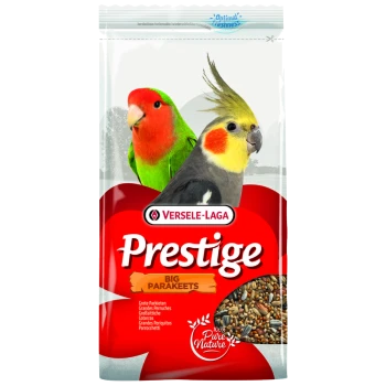 Sac d'aliment Versele-Laga Prestige Big Parakeets pour perruches avec calopsitte et inséparable représentés