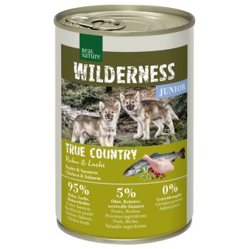 WILDERNESS Nassfutter für Hunde Junior Huhn mit Lachs 12x400 g