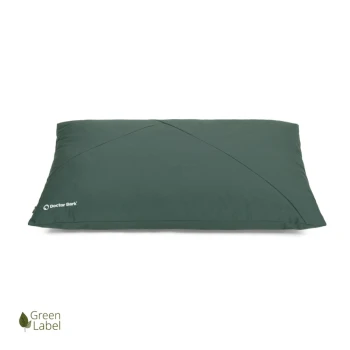 Grünes Haustierbett mit einem eleganten Design, das das Logo "Doctor Bark" und ein "Green Label" Emblem zeigt.