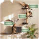 Zwei getigerte Katzen spielen auf modernen beige-grauen wandmontierten Katzenmöbeln; deutscher Text über Spaß und Abenteuer für Katzen.
