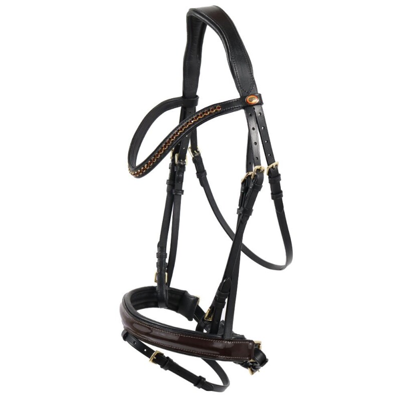 Hans Melzer Horse Equipment Hans Melzer Trense Krusemark schwarz/braun/messing LACK VB/ COB (Vollblut)