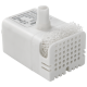Witte aquariumfilterpomp met een schuimopzetstuk, met een connector bovenop en kleine gaten aan de voorkant voor waterdoorstroming.