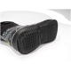 Schwarze Haustierstiefel mit floralem Design an der Seite, die die strukturierte Sohle und ein Größenetikett von 39 zeigen.