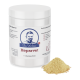 Behälter von Dr. Hölter Heparvet, ein 140g Ergänzungspulver für Haustiere, mit einem Hügel aus gelbem Pulver daneben.