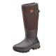 Brauner und grauer wasserdichter Outdoor-Stiefel mit robuster Sohle und orangefarbenem Büffel-Logo mit der Aufschrift „Gateway 1“.