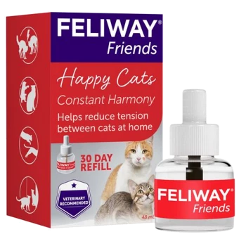 FELIWAY Friends box with 48 mL bottle labeled "Happy Cats Constant Harmony," promoting tension reduction and marked "30 DAY REFILL."