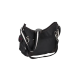 Schwarze Tragetasche für Haustiere mit Schultergurt, mit einem Reißverschluss oben und einer Seitentasche, entworfen für Bequemlichkeit und Stil.