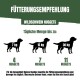 Fütterungsempfehlung für Wildschwein Nuggets: zeigt Futtermenge für Hunde bis 7 kg (4 Nuggets), 15 kg (7 Nuggets), 30 kg (11 Nuggets).