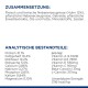 Haustierfutterverpackung mit deutschem Text, der die Zusammensetzung und analytischen Komponenten beschreibt, einschließlich Protein, Fett und Vitaminen.