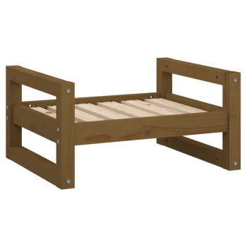 Holz-Haustierbettgestell mit lamelliertem Design, ausgestattet mit stabilen Seitenleisten und einer natürlichen Oberfläche. Ideal für kleine bis mittelgroße Haustiere.