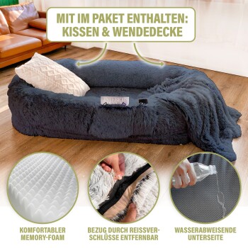Gemütliches Haustierbett mit abnehmbarem Bezug, ausgestattet mit Memory-Schaum, einer wendbaren Decke und einer wasserabweisenden Unterseite.