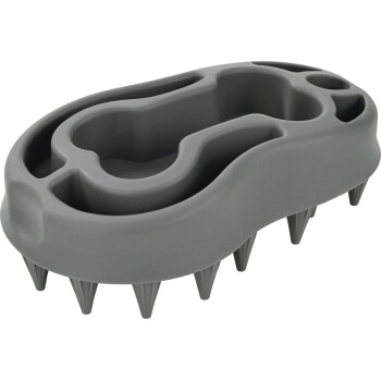 Bol d'alimentation lente pour animaux en silicone gris avec canaux en forme de labyrinthe et plusieurs pieds coniques en dessous