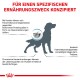 Infografik über die diätetischen Empfindlichkeiten von Hunden, die eine Hundesilhouette und Text über Nahrungsmittelunverträglichkeiten, Hautprobleme und Verdauung zeigt.