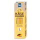 Nutri QM Käse Kauer Hundekau-Box (Größe L) mit sichtbarem Kauknochen, Text „Extra langes Kauvergnügen“ und „Hergestellt in Deutschland“.