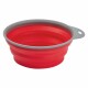 Bol pour animaux pliable rouge avec un bord gris, conçu pour un rangement et une portabilité faciles.
