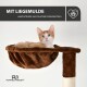 Braunes Haustierbett mit einer weichen, gemütlichen Oberfläche zum Kuscheln und Beobachten, mit dem Text "MIT LIEGEMULDE" und "weiche Mulde zum Kuscheln & Beobachten."