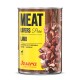 Dosen-Hundefutter mit der Aufschrift "Meat Lovers Pure Lamb" mit Stückchen von Lammfleisch, mit Text über Premiumqualität, getreidefrei und Monoprotein.