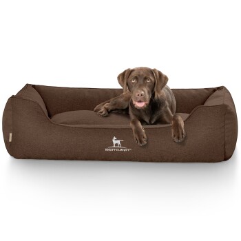 Hundebett Crispino aus Velours mit Handwebcharakter braun XXL