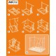 Instructional diagram showing the assembly steps for a wooden pet playset, featuring eight numbered illustrations on an orange background.