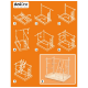 Instructiediagram met de assemblagestappen voor een houten speelset voor huisdieren, met acht genummerde illustraties op een oranje achtergrond.