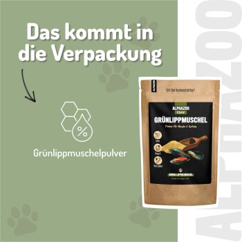 Kunde Patrick S. bewertet ein Grünlippmuschelpräparat für Hunde mit 4.8/5 und lobt seine Reinheit, Ernährung und 3.1% Glycosaminoglykane.