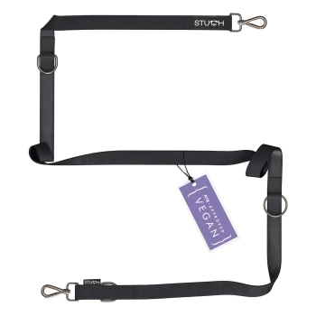 Hundeleine Führleine Schwarz S Schwarze Haustierleine mit Metallclips und Ringen, mit einem Etikett, das "PETA Approved Vegan" liest.