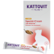 Kattovit Feline Spezial-Cream Low Protein Katzenleckerliverpackung, mit einem Löffel mit cremiger Textur und einer Silhouette einer Katze.
