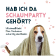 Ein Hund in einem Handtuch mit verspielten Blasen. Text: "HAB ICH DA SCHAUMPARTY GEHÖRT? Mit nimo® liebt Dein Vierbeiner das Baden."
