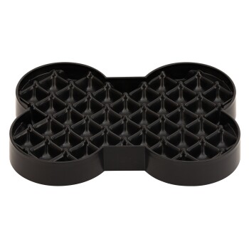 Schwarzer Slow-Feeder-Hundenapf in Knochenform mit erhöhtem Gittermuster zur Verlangsamung des Fressens.