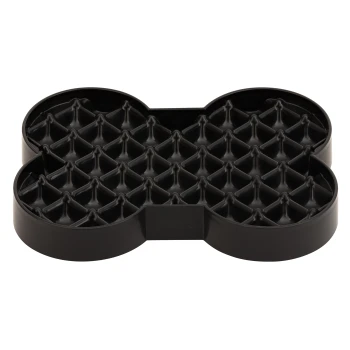 Schwarzer Slow-Feeder-Hundenapf in Knochenform mit erhöhtem Gittermuster zur Verlangsamung des Fressens.
