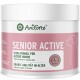 Behälter von AniForte Senior Active, einer Vitalitätsformel für ältere Hunde, mit einem rosa Design und Text in Deutsch und Englisch.