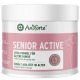 Behälter von AniForte Senior Active, einer Vitalitätsformel für ältere Hunde, mit einem rosa Design und Text in Deutsch und Englisch.