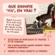 Chat reniflant une casserole sur une cuisinière ; en-tête français « QUE SIGNIFIE 'VRAI', EN VRAI ? » et liste de contrôle sur de la vraie viande/poisson, pas de vagues « sous-produits », conservé au frais.