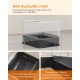 Transparente Katzenstreu-Box mit zwei auslaufsicheren Designs, mit Text auf Deutsch über die Verhinderung von Verschüttungen und einem geschlossenen Boden.