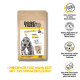 Beige DOGS'n TIGER Hundefuttertüte 'Federchen' – Leckeres Huhn mit Gemüse, 52% Huhn, Kraftpapier-Optik mit Produkticons und deutschem Text.
