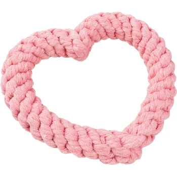 Rosa Seilspielzeug in Herzform, ideal für Haustiere zum Kauen und Spielen.
