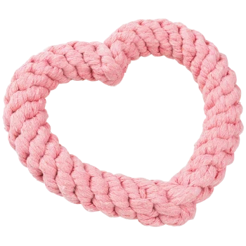 Pink rope toy shaped like a heart, ideal for pets to chew and play with.