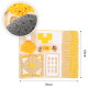 Beige-gelbe Snuffle-Matte für Haustiere 70 × 60 cm mit Taschen, Fransen und Nahaufnahme der rutschfesten, gepunkteten Unterseite.