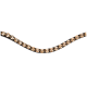 Ein stilvoller schwarzer Haustierhalsband, geschmückt mit funkelnden goldenen Strasssteinen, elegant gekrümmt vor einem weißen Hintergrund.