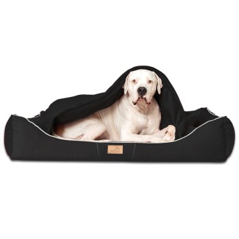 ® RUDOLPH - Orthopädisches Hundebett inkl. Schonbezug mit Hundedecke schwarz 1,3 m, 25 cm, 1 m