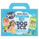 Smoofl Extra Small Starter Kit für Hundeeis, mit einer bunten Box voller Leckereien, Erdbeeren und Eis am Stiel. Text: "20 Eis am Stiel & 16 Bonbons."