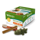 Whimzees Wellness Daily Dental Treats Vorteilspack (14 Leckerlis, Größe L) mit grünem Alligator-Kausnack, Zahnbürste und Stix sichtbar.